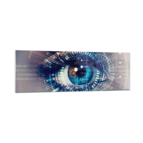 Cuadro sobre vidrio - Impresiones sobre Vidrio - Un ojo tecnológico con una interfaz futurista - 160x50cm - Crees que me conoces - Decoración de pared moderna para salón y dormitorio ARTTOR