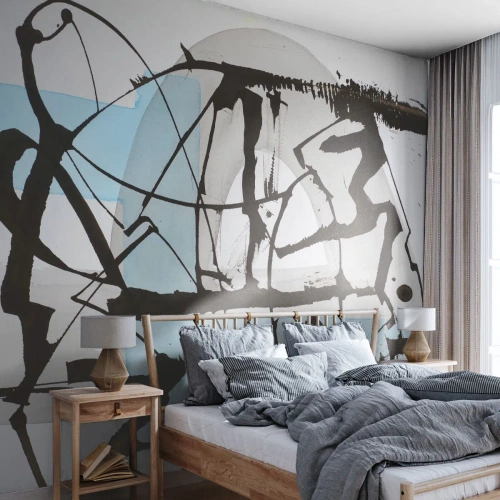 Fotomural Premium Canvas - Líneas y formas abstractas en azul y negro. - 100x70cm - Azul a pesar de todo - Decoración de pared moderna para salón y dormitorio ARTTOR