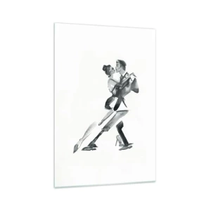 Cuadro sobre vidrio - Impresiones sobre Vidrio - Una ilustración sutil de una pareja bailando en un estilo monocromático. - 70x100cm - Todos al son de la música - Decoración de pared moderna para salón y dormitorio ARTTOR