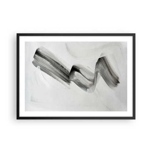 Póster en marco negro - Pincelada abstracta en blanco y negro sobre un fondo claro - 70x50cm - Solo por diversión - Decoración de pared moderna para salón y dormitorio ARTTOR