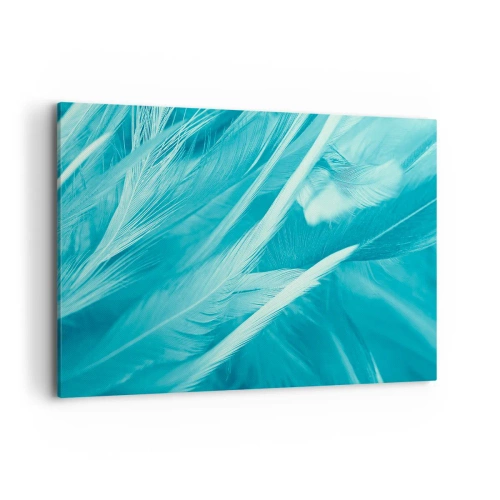 Cuadro sobre lienzo - Impresión de Imagen - Delicadas plumas turquesas en primer plano - 100x70cm - Un manto real  - Decoración de pared moderna para salón y dormitorio ARTTOR