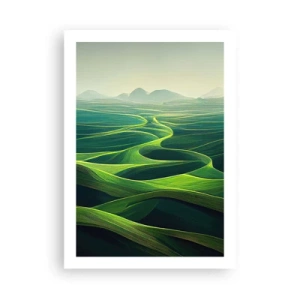 Póster - Campos verdes ondulados con vistas a las montañas. - 50x70cm - Valles en tonos verdes - Decoración de pared moderna para salón y dormitorio ARTTOR