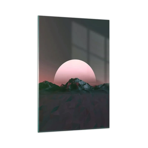 Cuadro sobre vidrio - Impresiones sobre Vidrio - Montañas geométricas con el sol poniente al fondo - 80x120cm - En una galaxia muy muy lejana - Decoración de pared moderna para salón y dormitorio ARTTOR