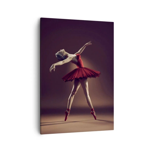 Cuadro sobre lienzo - Impresión de Imagen - Una bailarina de ballet con un vestido rojo frente a un escenario de fondo. - 50x70cm - Primera bailarina - Decoración de pared moderna para salón y dormitorio ARTTOR