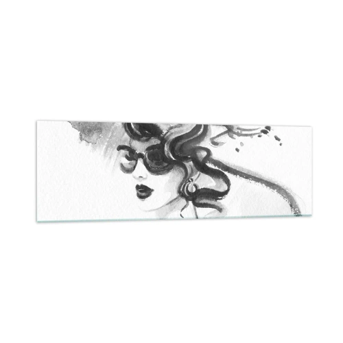 Cuadro sobre vidrio - Impresiones sobre Vidrio - Mujer elegante con sombrero en estilo blanco y negro - 160x50cm - Una dama con carácter - Decoración de pared moderna para salón y dormitorio ARTTOR