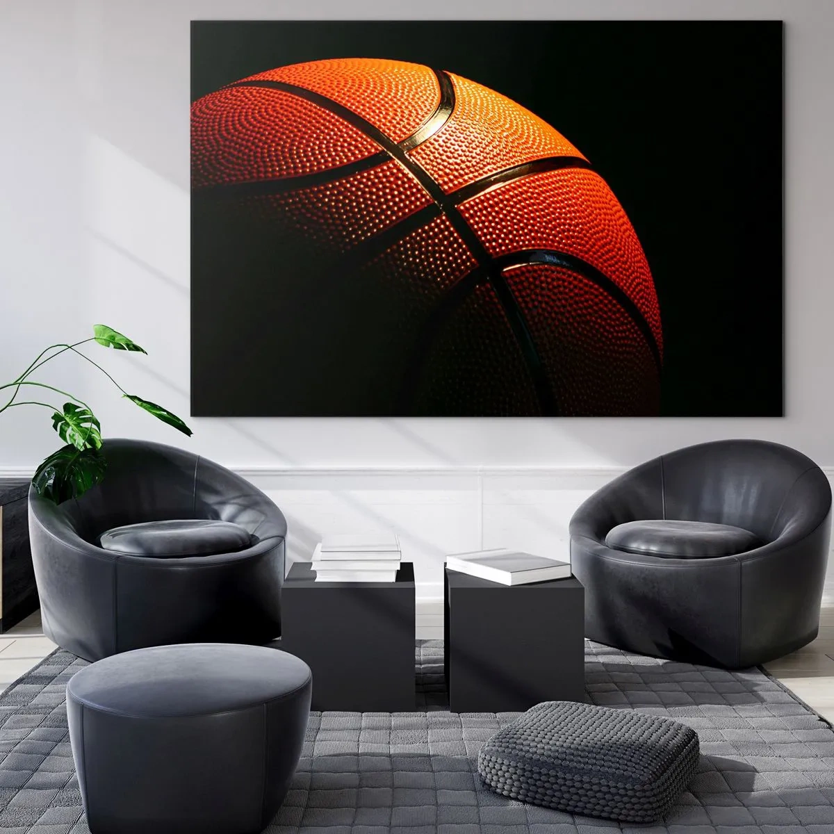 Cuadro sobre vidrio - Impresiones sobre Vidrio - Balón de baloncesto naranja sobre un fondo oscuro - 120x80cm - Hermoso como un planeta - Decoración de pared moderna para salón y dormitorio ARTTOR