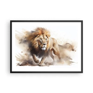 Póster en marco negro - Un retrato dinámico de un león en colores naturales. - 70x50cm - El rey ha partido - Decoración de pared moderna para salón y dormitorio ARTTOR
