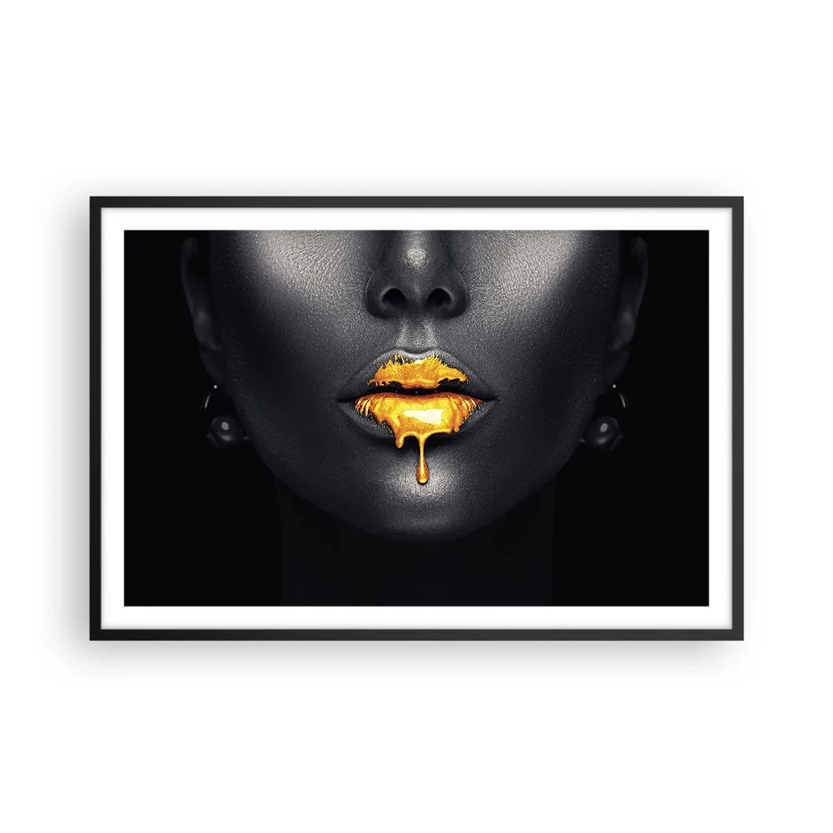 Póster en marco negro - Labios de oro - 91x61 cm