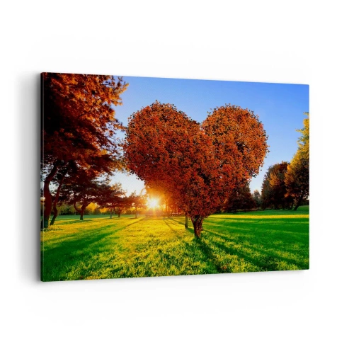 Cuadro sobre lienzo - Impresión de Imagen - Un árbol en forma de corazón en un paisaje otoñal. - 100x70cm - Y cómo no amar el otoño - Decoración de pared moderna para salón y dormitorio ARTTOR