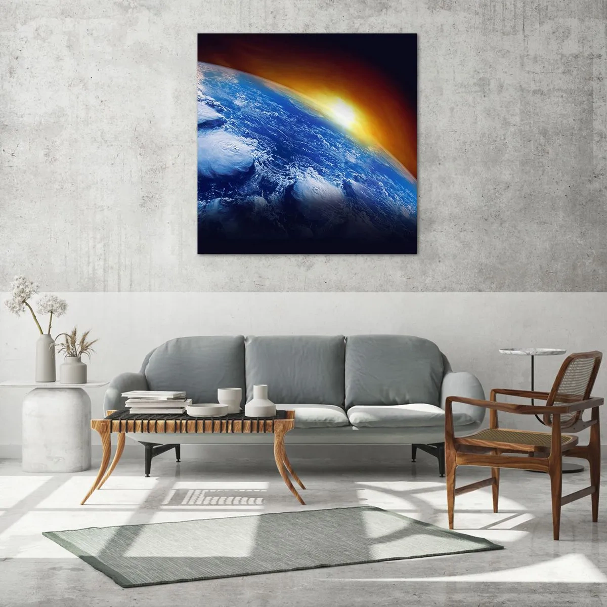 Cuadro sobre vidrio - Impresiones sobre Vidrio - Amanecer en un planeta azul - 30x30 cm