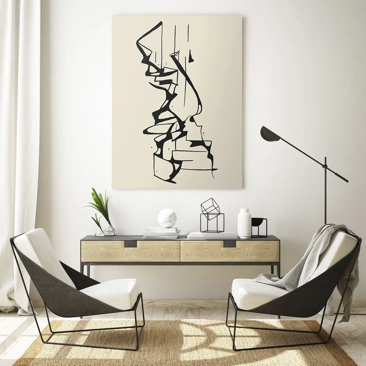 Cuadro sobre vidrio - Impresiones sobre Vidrio - Dibujo abstracto de montañas en blanco y negro - 70x100cm - Tal vez sea un paisaje - Decoración de pared moderna para salón y dormitorio ARTTOR