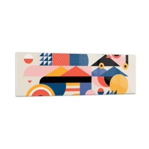 Cuadro sobre vidrio - Impresiones sobre Vidrio - Formas geométricas coloridas en estilo retro - 160x50cm - Composición: juegos - Decoración de pared moderna para salón y dormitorio ARTTOR