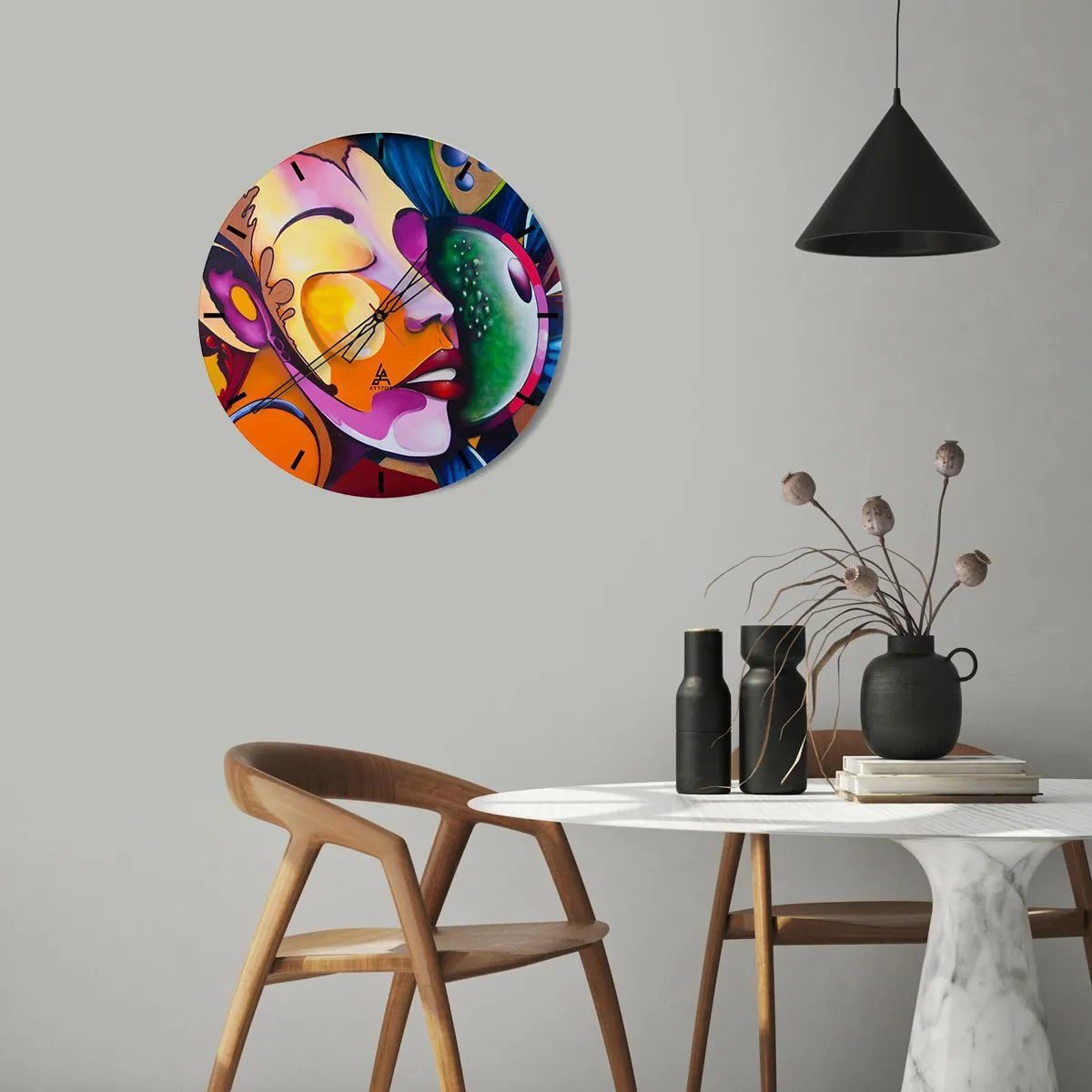 Reloj de pared - Reloj de vidrio - Toque de color - 40x40 cm