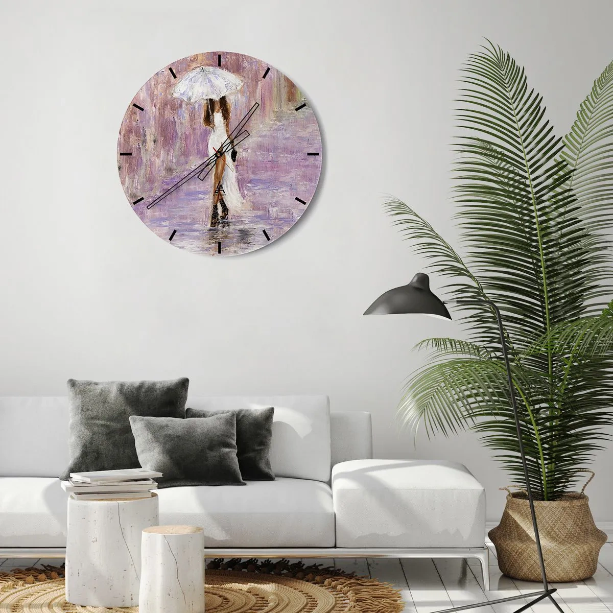 Reloj de pared - Reloj de vidrio - En la lluvia de lilas - 40x40 cm
