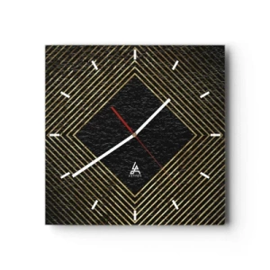 Reloj de pared - Reloj de vidrio - Fondo negro con un patrón geométrico de líneas doradas. - 30x30cm - Geometría al estilo glamour - Decoración de pared moderna para salón y dormitorio ARTTOR
