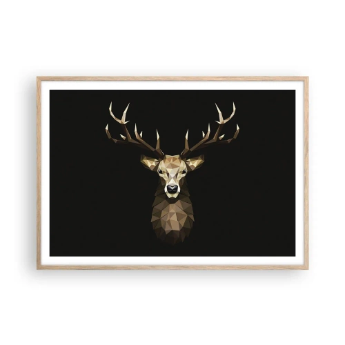 Póster en marco roble claro - Ciervo cubista - 100x70 cm