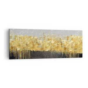Cuadro sobre lienzo - Impresión de Imagen - Composición abstracta en tonos dorados y negros. - 140x50cm - Hacia arriba y hacia abajo - Decoración de pared moderna para salón y dormitorio ARTTOR