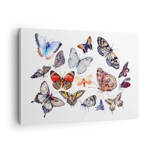 Cuadro sobre lienzo - Impresión de Imagen - Mariposas coloridas sobre un fondo blanco - 70x50cm - Enjambre de colores - Decoración de pared moderna para salón y dormitorio ARTTOR