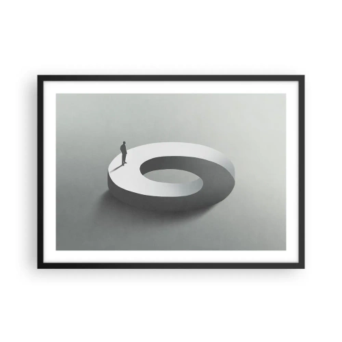 Póster en marco negro - Un hombre sobre una estructura gris y abstracta. - 70x50cm - Ser sabio no es una labor sencilla - Decoración de pared moderna para salón y dormitorio ARTTOR