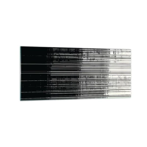 Cuadro sobre vidrio - Impresiones sobre Vidrio - Composición abstracta de líneas en blanco y negro contrastantes. - 120x50cm - Ondas y vibraciones - Decoración de pared moderna para salón y dormitorio ARTTOR