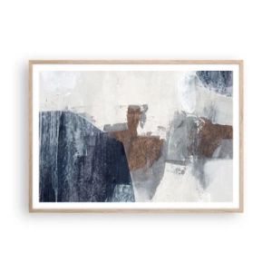 Póster en marco roble claro - Formas azules y marrones - 100x70 cm