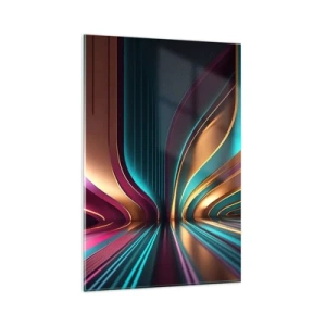 Cuadro sobre vidrio - Impresiones sobre Vidrio - Abstracción futurista con colores intensos y curvas. - 80x120cm - Arquitectura de la luz - Decoración de pared moderna para salón y dormitorio ARTTOR