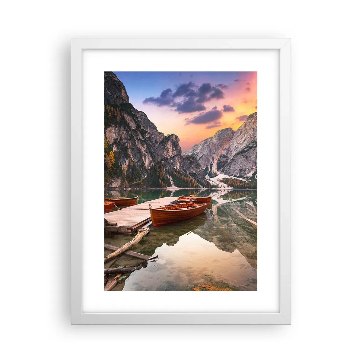 Póster en marco blanco - Espejo entre montañas - 30x40 cm