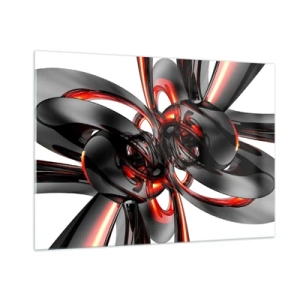 Cuadro sobre vidrio - Impresiones sobre Vidrio - Abstracción moderna en negro y rojo. - 100x70cm - Movimiento en grafito y rojo - Decoración de pared moderna para salón y dormitorio ARTTOR