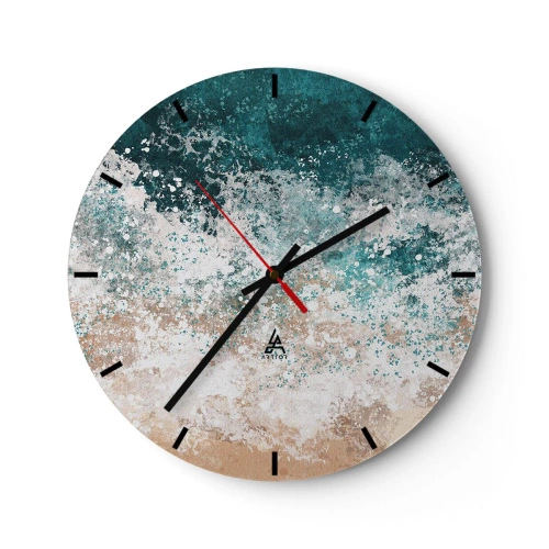 Reloj de pared - Reloj de vidrio - Ola de mar abstracta en tonos turquesa y arena - 30x30cm - Historias del mar - Decoración de pared moderna para salón, cocina y dormitorio ARTTOR