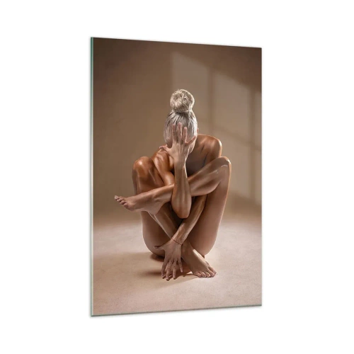 Cuadro sobre vidrio - Impresiones sobre Vidrio - Silueta artística de una mujer sobre un fondo beige. - 80x120cm - Unidad de cuerpo y espíritu - Decoración de pared moderna para salón y dormitorio ARTTOR