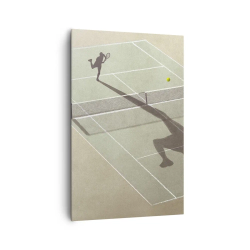 Cuadro sobre lienzo - Impresión de Imagen - La sombra de un tenista en la cancha durante un partido de tenis. - 80x120cm - Véncete a ti mismo - Decoración de pared moderna para salón y dormitorio ARTTOR