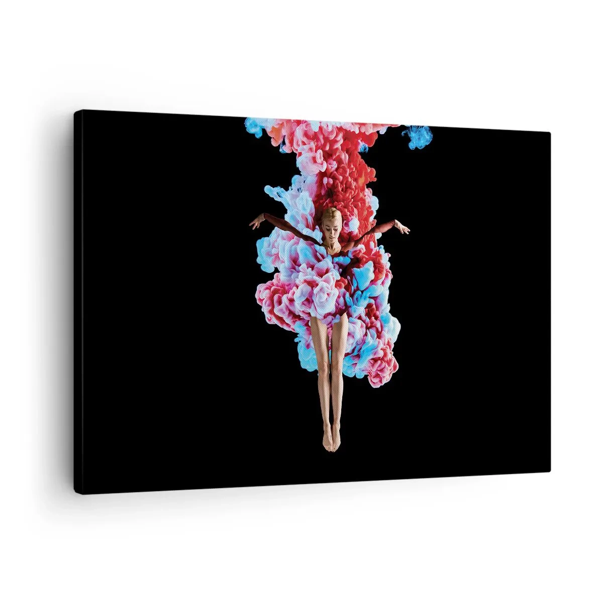 Cuadro sobre lienzo - Impresión de Imagen - Una bailarina rodeada de humo de colores sobre un fondo negro. - 70x50cm - En plena floración - Decoración de pared moderna para salón y dormitorio ARTTOR