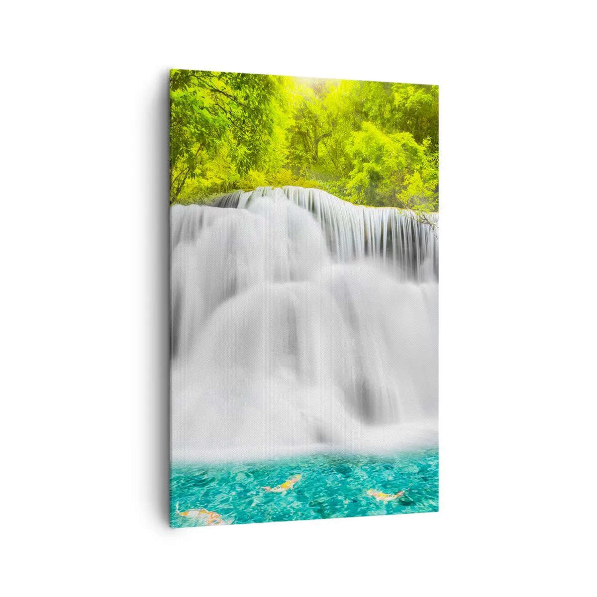 Cuadro sobre lienzo - Impresión de Imagen - Una cascada en un bosque tropical con agua turquesa. - 80x120cm - Cascada espumosa, de verde a azul - Decoración de pared moderna para salón y dormitorio ARTTOR