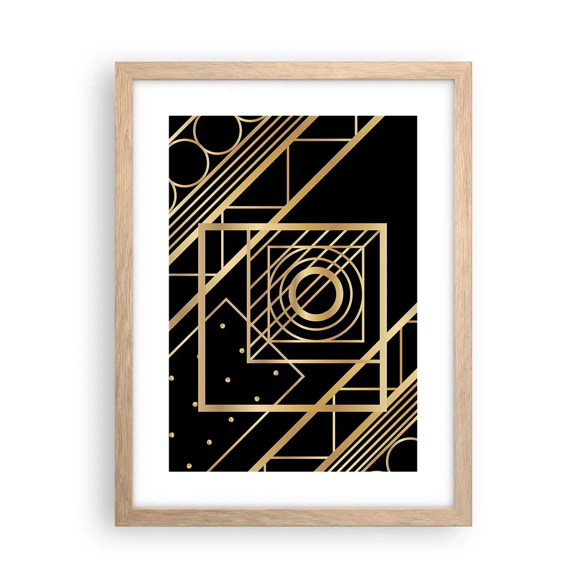 Póster en marco roble claro - Geometría dorada - 30x40 cm