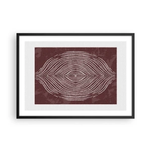 Póster en marco negro - Ondas simétricas en líneas blancas sobre un fondo marrón - 70x50cm - El espacio habla - Decoración de pared moderna para salón y dormitorio ARTTOR