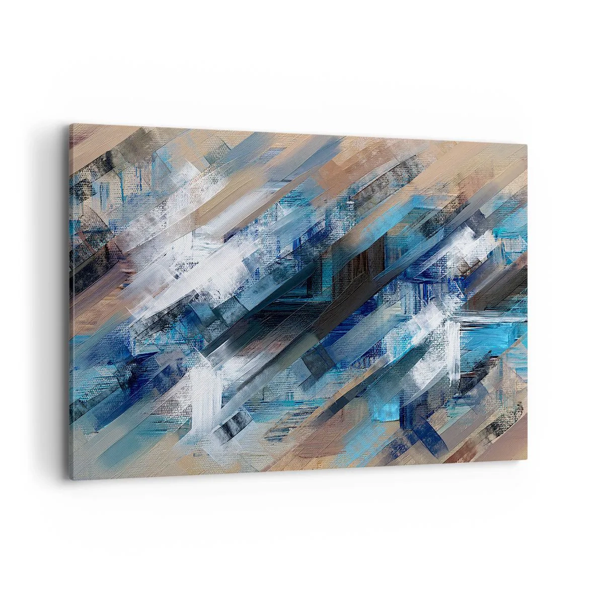 Cuadro sobre lienzo - Impresión de Imagen - Composición abstracta con líneas diagonales azules. - 100x70cm - En una inclinación azul - Decoración de pared moderna para salón y dormitorio ARTTOR
