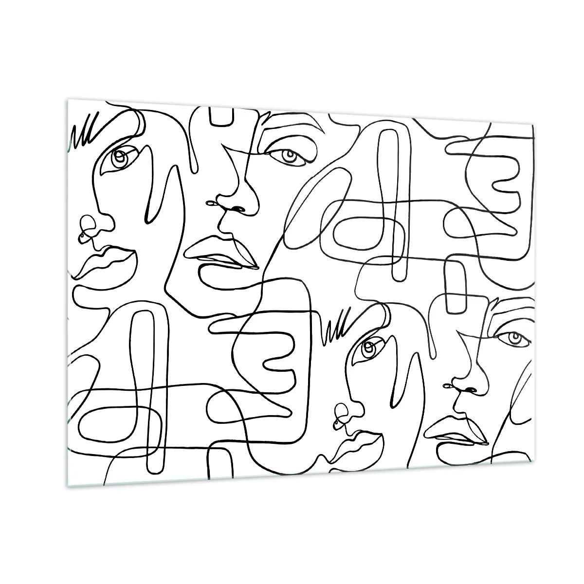 Cuadro sobre vidrio - Impresiones sobre Vidrio - Gráficos faciales de arte lineal en blanco y negro - 100x70cm - Entre emociones enredadas - Decoración de pared moderna para salón y dormitorio ARTTOR