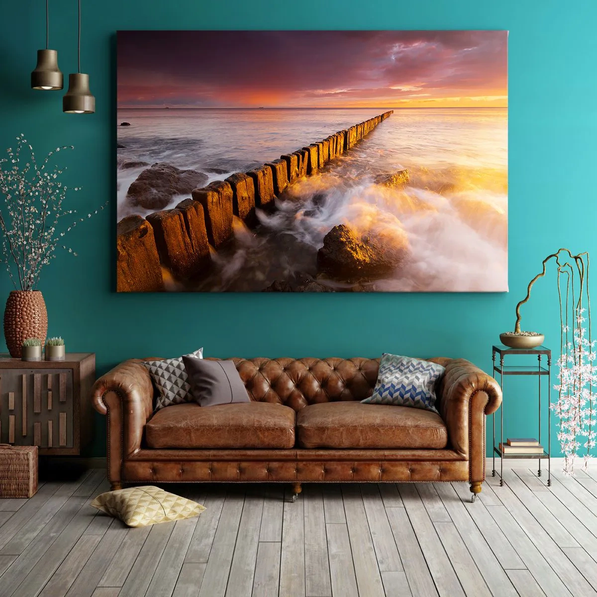 Cuadro sobre lienzo - Impresión de Imagen - Un paisaje pintoresco junto al mar al atardecer. - 120x80cm - La dulzura de las olas - Decoración de pared moderna para salón y dormitorio ARTTOR