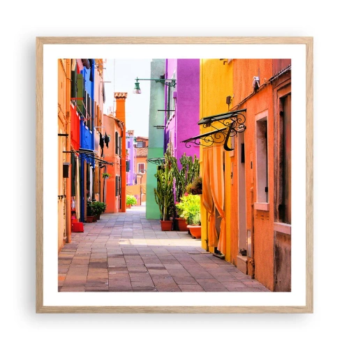 Póster en marco roble claro - El callejón arco iris - 60x60 cm