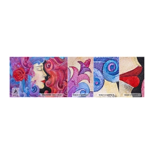 Muestra de fotomural autoadhesivo Deluxe Sticker - Inspiración en rojo y violeta - Mujer, flores, Diosa - 100x30 cm