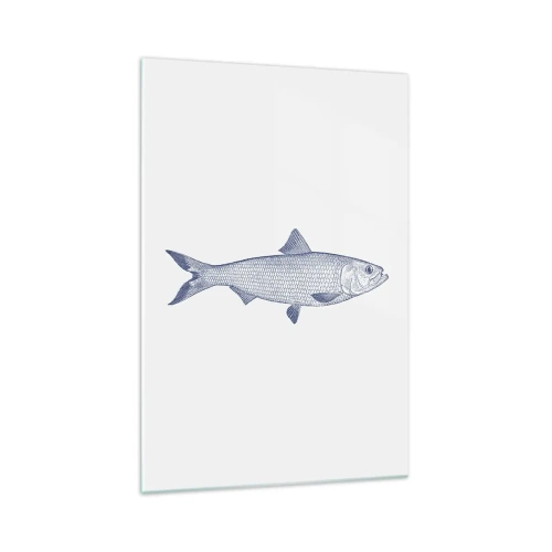 Cuadro sobre vidrio - Impresiones sobre Vidrio - Ilustración de un pez en tonos azules sobre un fondo claro. - 70x100cm - Saludos desde los mares del norte - Decoración de pared moderna para salón y dormitorio ARTTOR