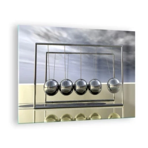 Cuadro sobre vidrio - Impresiones sobre Vidrio - Las esferas de Newton en un enfoque minimalista - 70x50cm - La energía del mundo - Decoración de pared moderna para salón y dormitorio ARTTOR