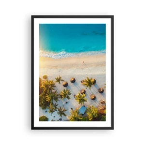 Póster en marco negro - Vista aérea de una playa paradisíaca con palmeras y agua turquesa. - 50x70cm - Bienvenidos al paraíso - Decoración de pared moderna para salón y dormitorio ARTTOR