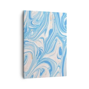 Cuadro sobre lienzo - Impresión de Imagen - Remolinos abstractos de estilo mármol azul y blanco - 50x70cm - Llanura de inundación turquesa - Decoración de pared moderna para salón y dormitorio ARTTOR