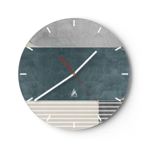 Reloj de pared - Reloj de vidrio - Composición geométrica con rayas horizontales. - 30x30cm - Composición horizontal - Decoración de pared moderna para salón, cocina y dormitorio ARTTOR