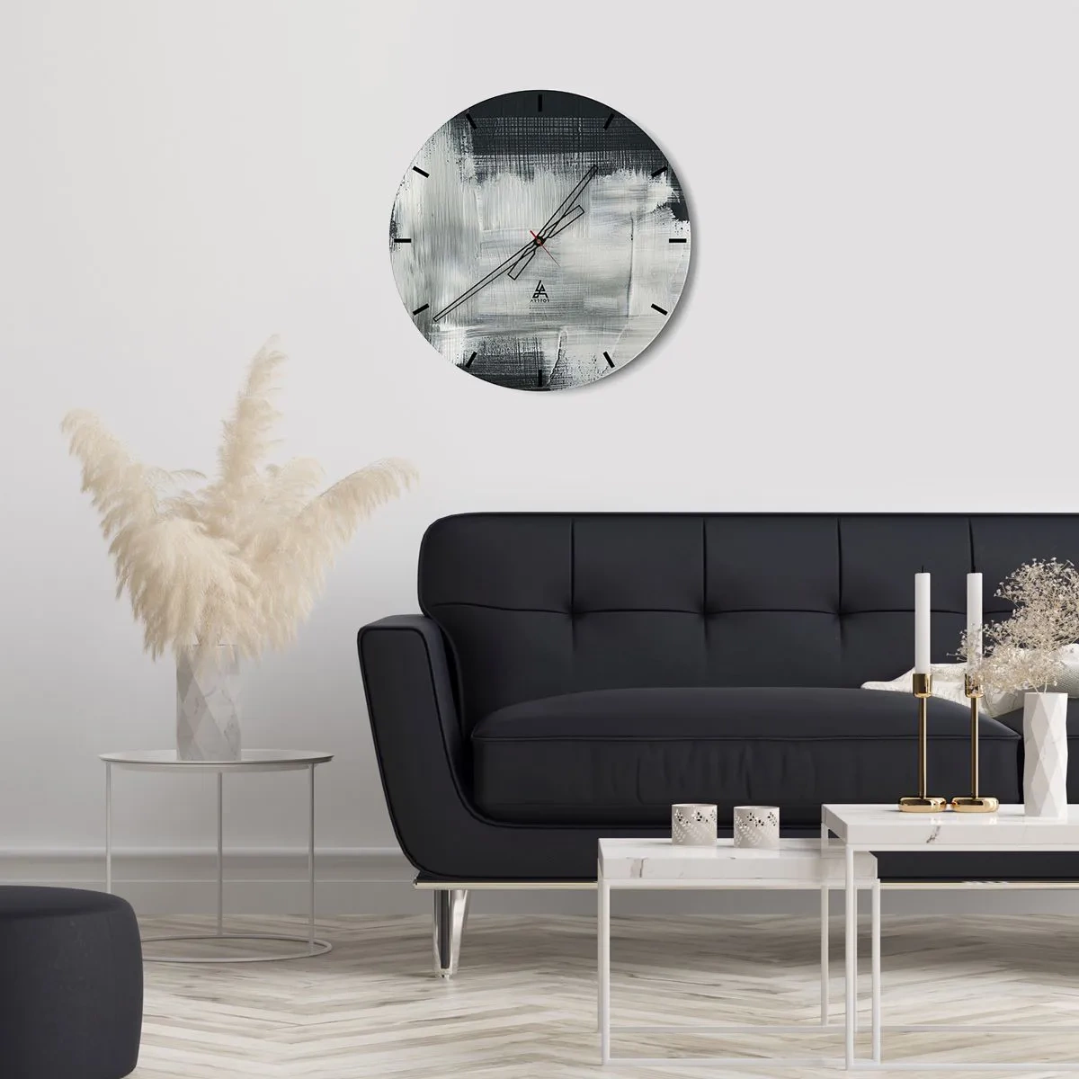 Reloj de pared - Reloj de vidrio - Patrón abstracto en tonos blanco y negro - 30x30cm - Tejido vertical y horizontal - Decoración de pared moderna para salón, cocina y dormitorio ARTTOR