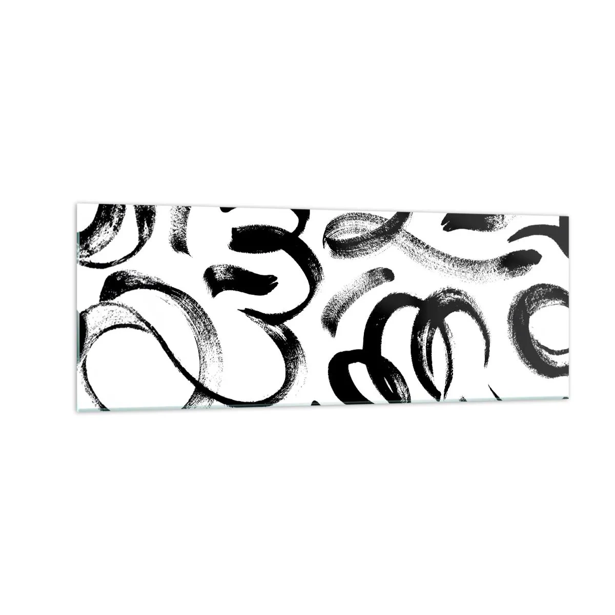 Cuadro sobre vidrio - Impresiones sobre Vidrio - Pinceladas abstractas negras sobre fondo blanco - 140x50cm - Negro sobre blanco - Decoración de pared moderna para salón y dormitorio ARTTOR