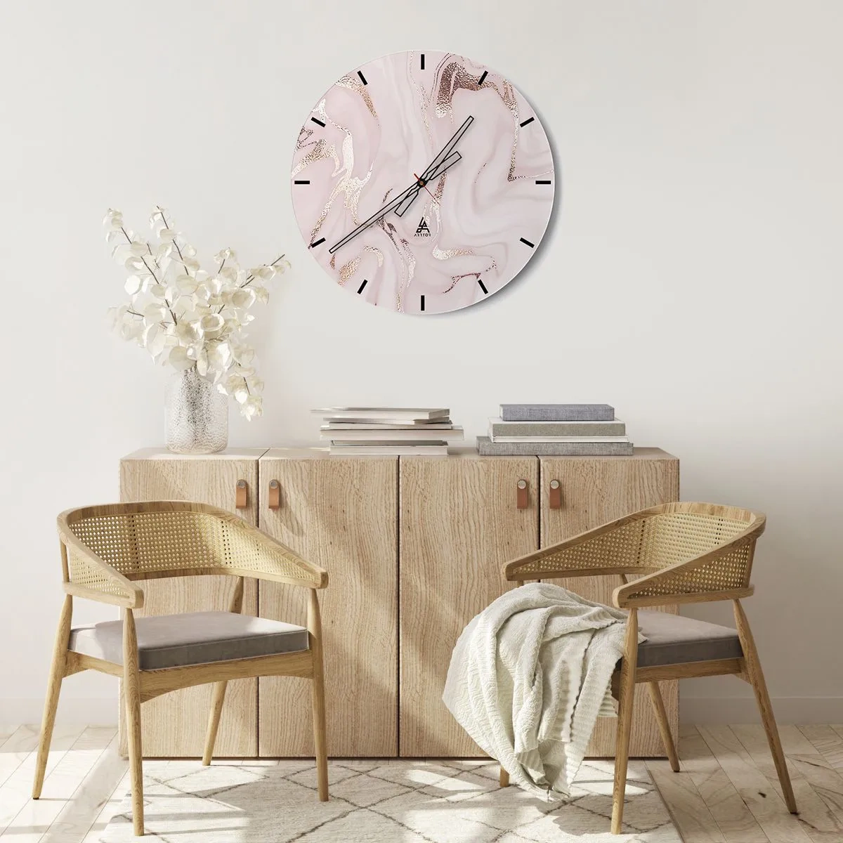 Reloj de pared - Reloj de vidrio - En rosa - 40x40 cm