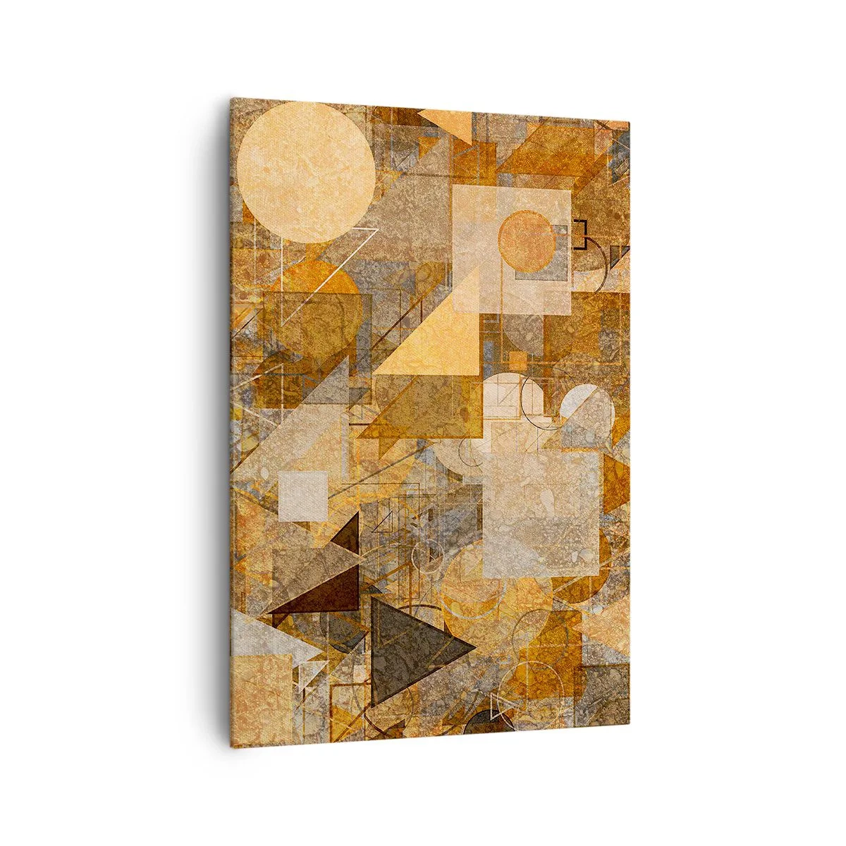 Cuadro sobre lienzo - Impresión de Imagen - Figuras geométricas abstractas en tonos cálidos. - 70x100cm - Estudio cubista en bronce - Decoración de pared moderna para salón y dormitorio ARTTOR