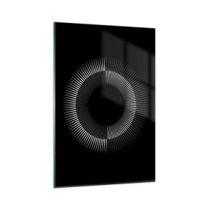 Cuadro sobre vidrio - Impresiones sobre Vidrio - Círculo gráfico con rayos en blanco y negro - 80x120cm - Sol negro - Decoración de pared moderna para salón y dormitorio ARTTOR